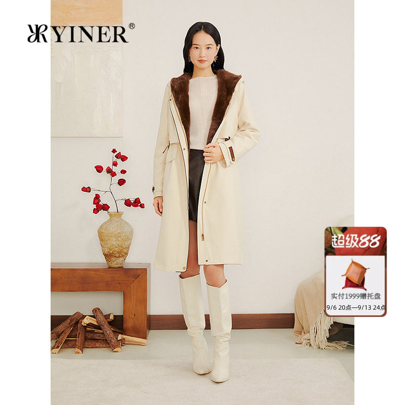 YINER音儿专选女装冬季时尚可拆卸内胆水貂毛连帽尼克服皮草
