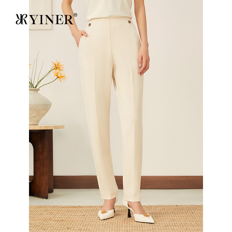 YINER音儿2025秋季新款法式通勤提花针织无腰头小脚铅笔裤休