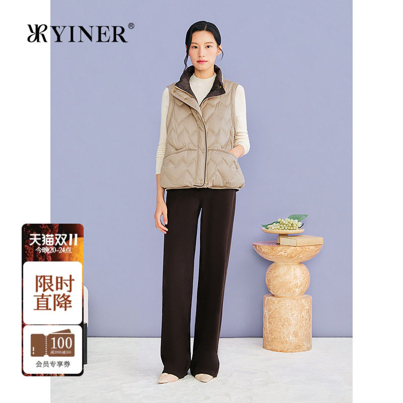 YINER音儿2026冬季新款法式立领绗缝柔光缎面撞色微茧型羽绒马甲