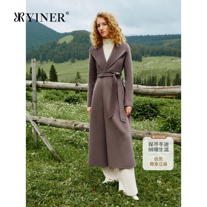 【100山羊绒】YINER音儿冬季双面毛呢大衣宽边翻领外套