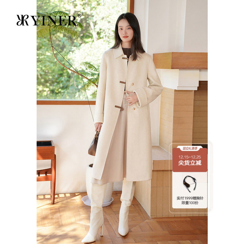 【绵羊毛+骆驼绒】YINER音儿专选秋桑蚕丝双面呢大衣外套