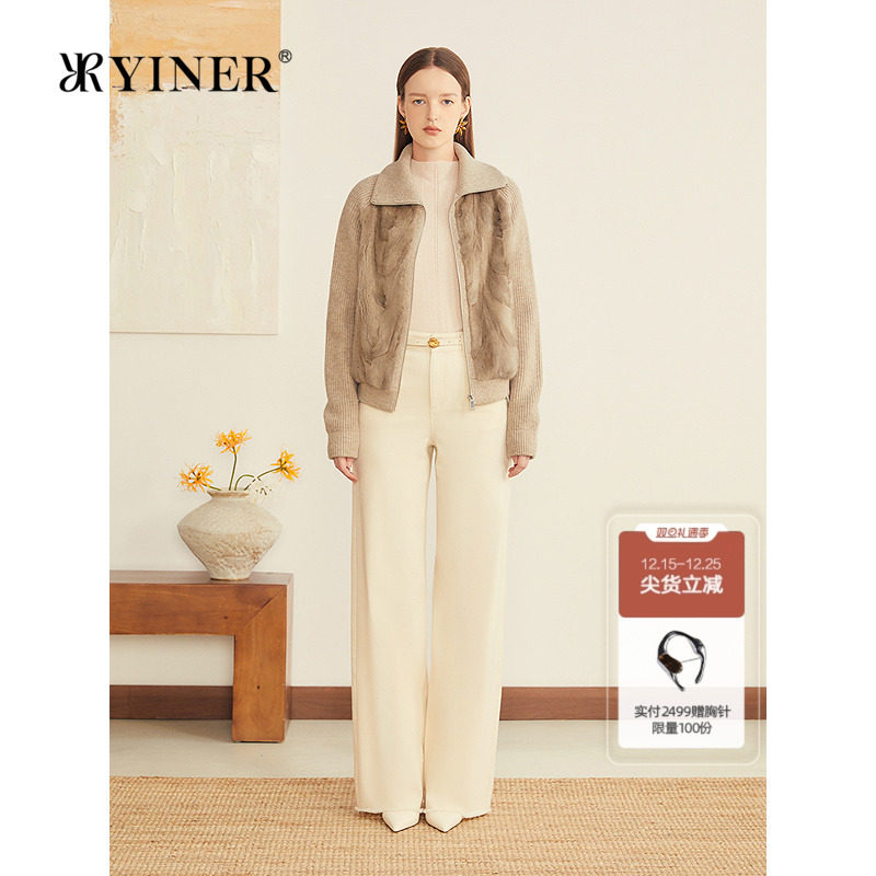 YINER音儿专选2025秋季新款复古母貂毛皮拼接羊毛袖短款皮草