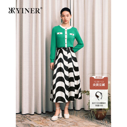 【100美丽诺羊毛】YINER音儿秋季16针撞色香风毛针织衫