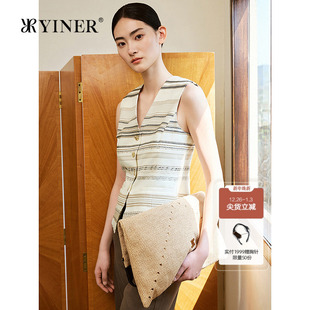 V领经典 法式 撞色条纹复古S型背心马甲 新款 YINER音儿2025夏季