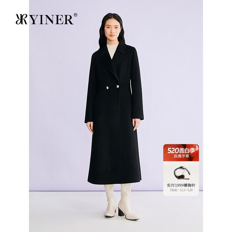 YINER音儿专选2026春季新款法式翻驳领羊毛羊绒混纺收腰毛呢