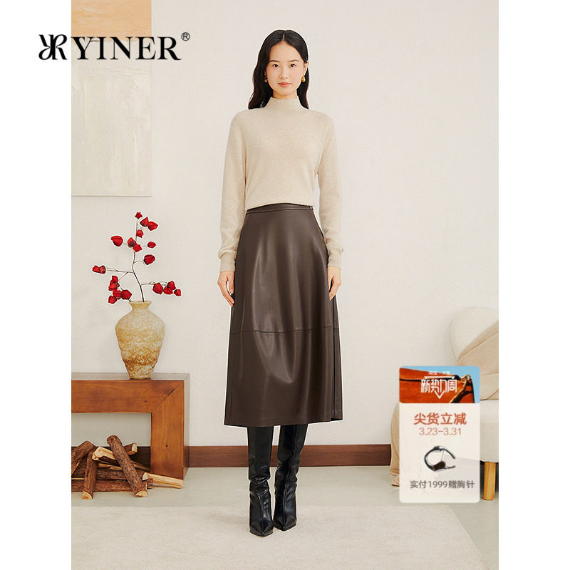 YINER音儿专选2025冬季新款法式舒柔原生色100山羊绒半高