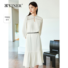 【真丝系列】YINER音儿2025夏季新款100桑蚕丝木耳花边领连衣裙