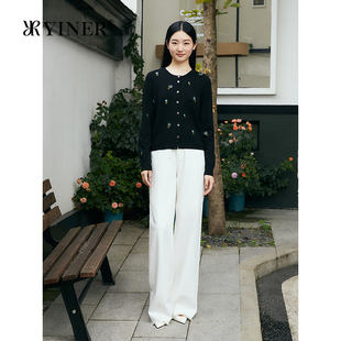 法式 新款 美丽诺羊毛 花卉绣花针织开衫 YINER音儿专选2025秋季