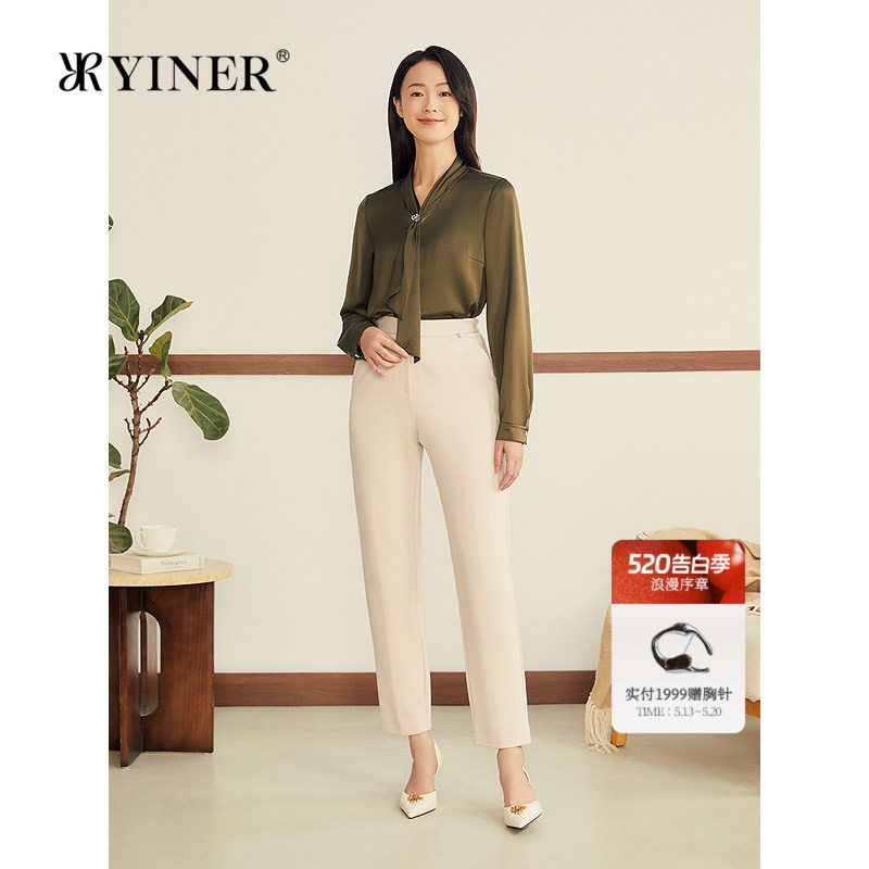 YINER音儿女装冬季法式细密绒感磨毛弹力修身高腰小脚休闲裤