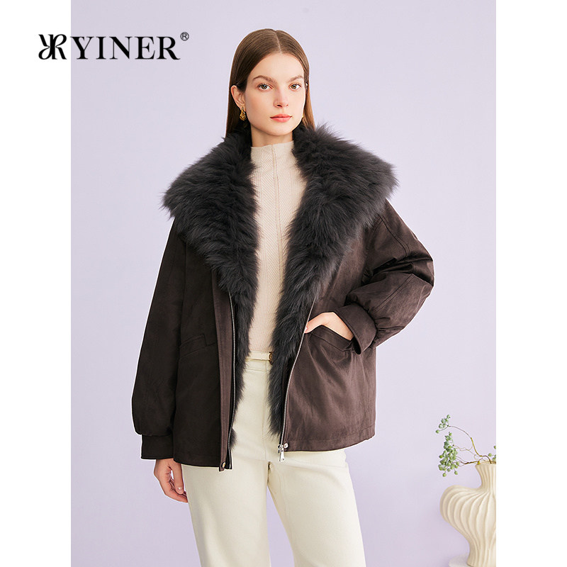 YINER音儿专选2026春季新款一手长可拆卸狐狸大毛领鹅绒羽绒服