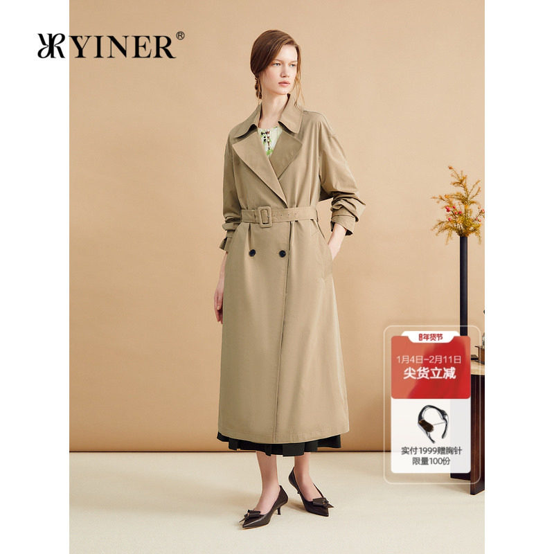 【醋酸系列】YINER音儿秋季复古双排扣风衣百搭长款外套,女装/女士精品,风衣,淘宝优惠券,粉丝福利购,淘宝优惠卷