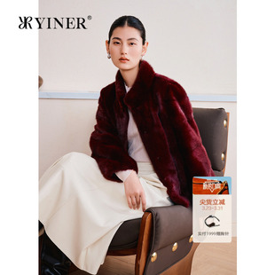 立领整貂水貂毛皮草外套 安可拉红中式 YINER音儿专选女装 春季