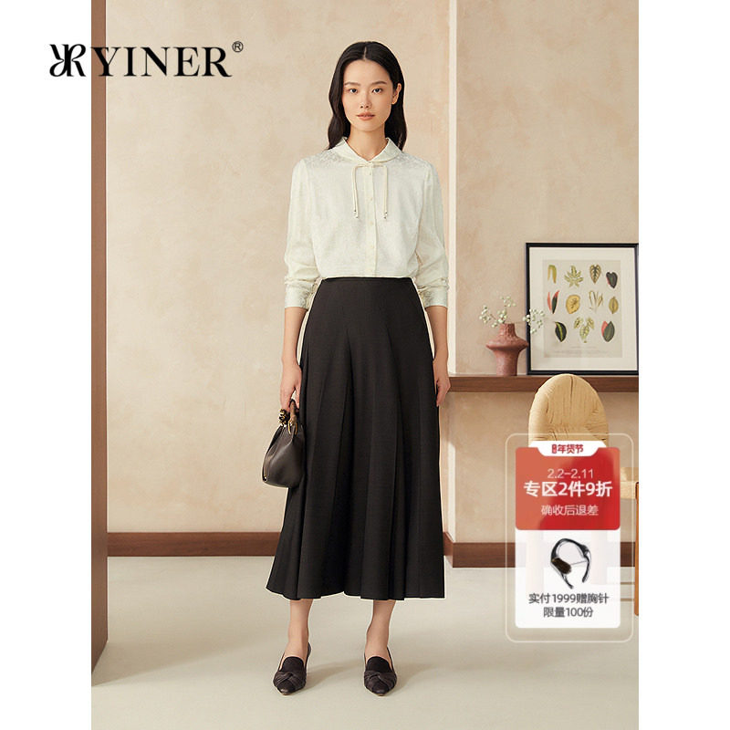 YINER音儿2025春季新款新中式盘扣提花肌理桑蚕丝真丝衬衫上