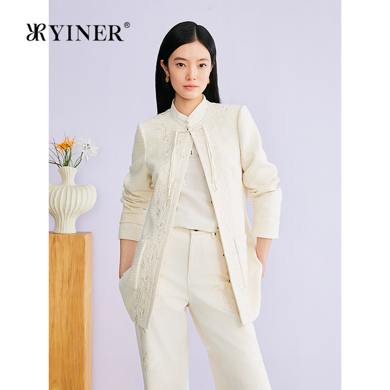 【新中式】YINER音儿2026春季新款优雅珠片纱刺绣盘扣一手长