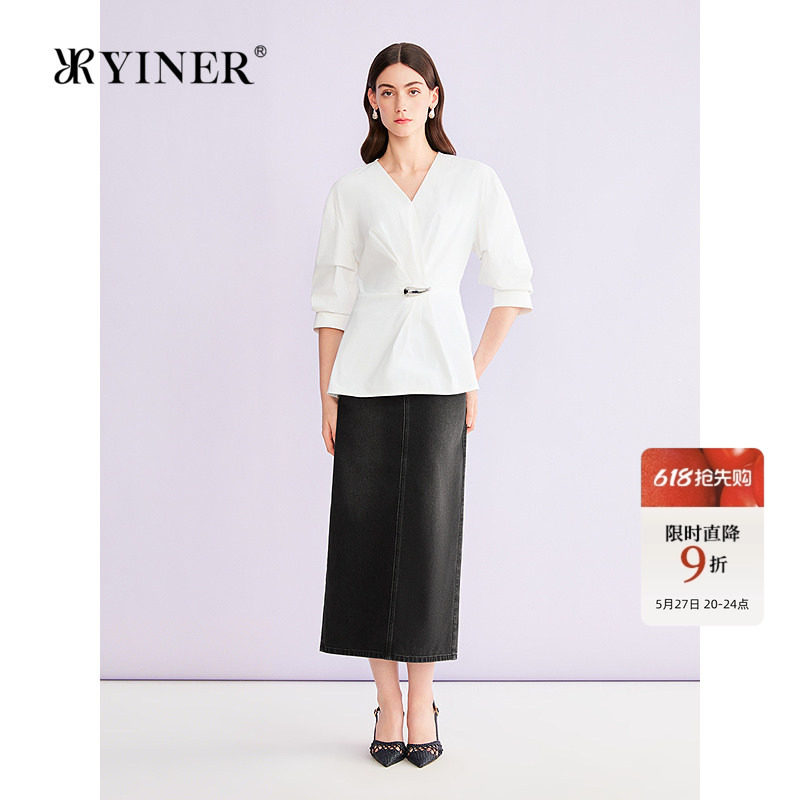 YINER音儿2026夏季新款时尚复古通勤柔软棉感百搭直筒包臀半