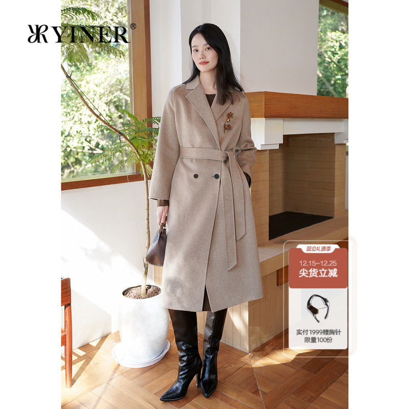 【木兰花系列】YINER音儿冬季绵羊毛双面毛呢大衣长外