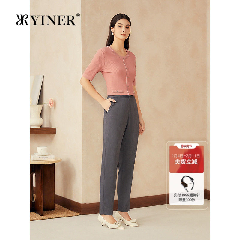 YINER音儿女装2025夏季新款法式薄款五分袖桑蚕丝混纺针织衫套头