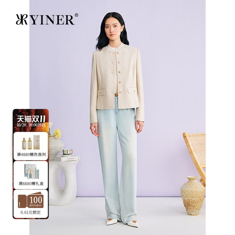 YINER音儿专选2026新款时尚法式小香风羊毛混纺圆领箱型短外套