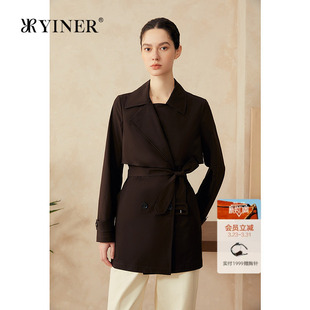 YINER音儿女装 轻薄无氨四面弹一手长风衣大翻领廓形外套 春季