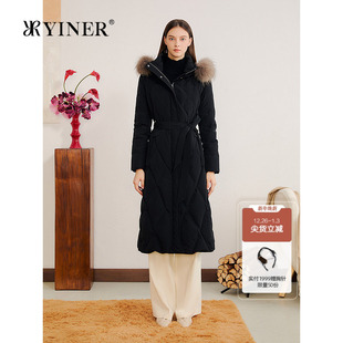 松弛三醋酸面料貉子毛领S型连帽羽绒服 法式 YINER音儿2025冬季 新款