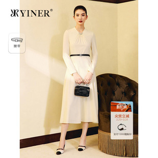 新款 YINER音儿2025冬季 羊毛桑蚕丝混纺X型腰带连衣裙 1996系列
