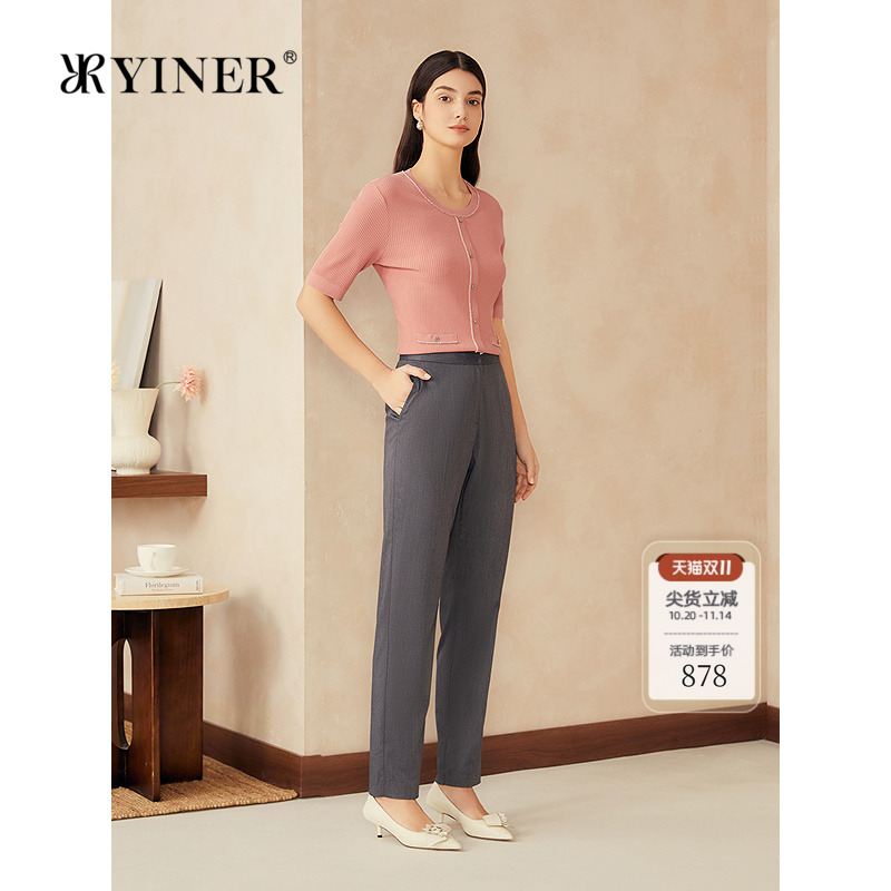 YINER音儿女装2025夏季新款法式薄款五分袖桑蚕丝混纺针织衫套头