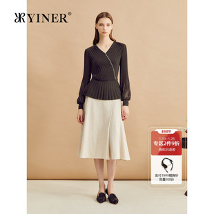 法式 YINER音儿冬季 收褶美拉德毛针织衫 美丽诺羊毛