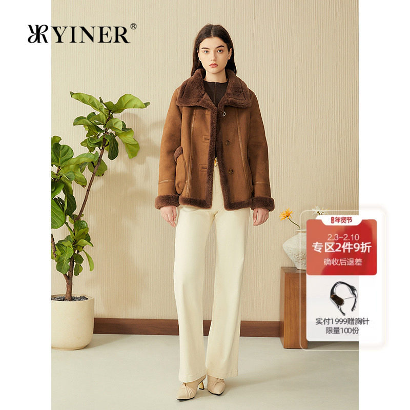 YINER音儿专选2025春季新款法式正反两面穿环保羊毛皮草短外