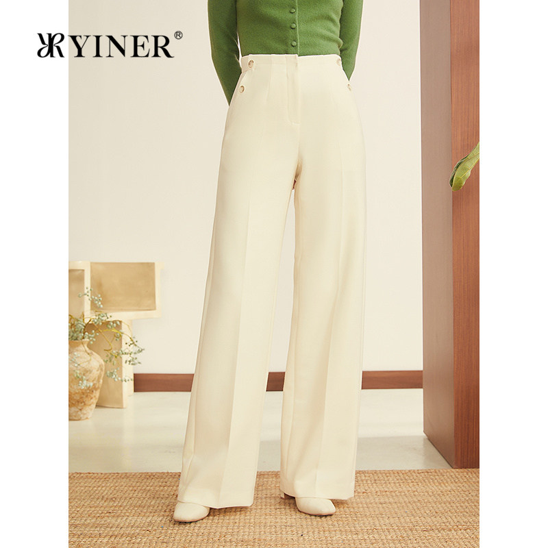 【刘涛同款】YINER音儿2025冬季新款双层平纹羊毛混纺直筒休