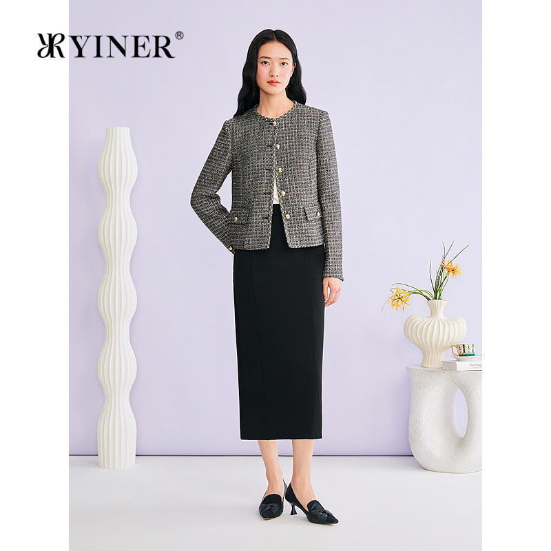 YINER音儿专选2026春季新款小香风亮丝粗花呢圆领箱型短外套,女装/女士精品,短外套,淘宝优惠券,粉丝福利购,淘宝优惠卷