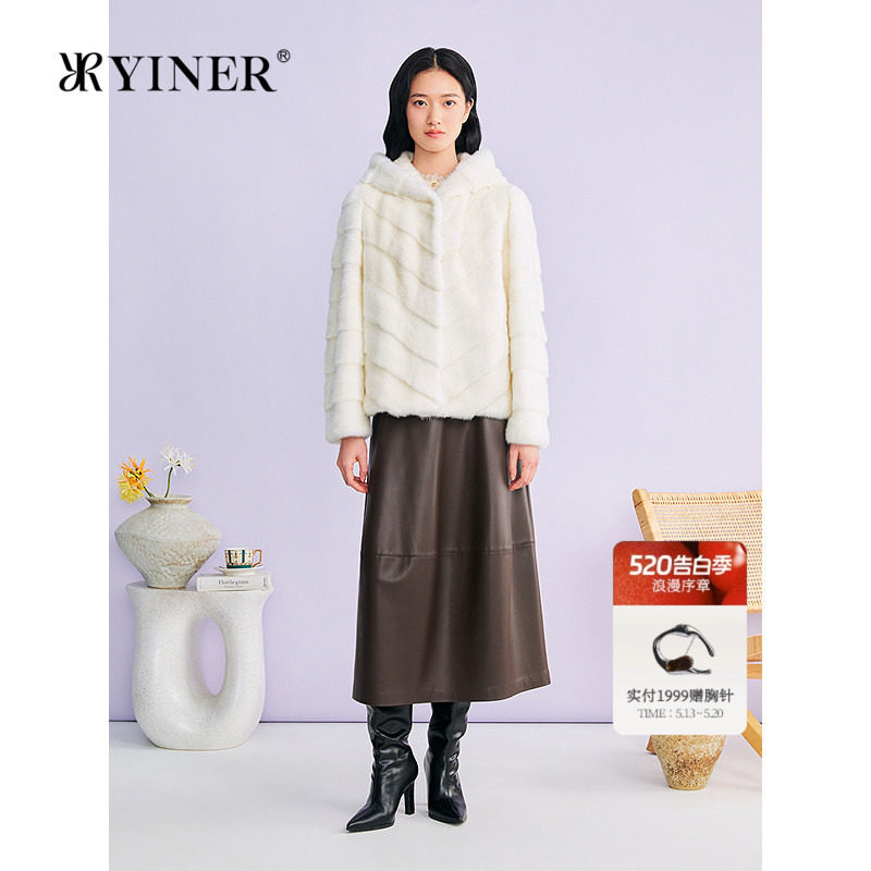 YINER音儿专选2026春季新款一手长保暖连帽整貂母貂水貂毛皮