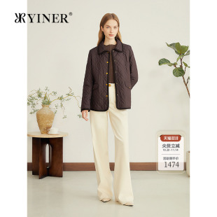 YINER音儿专选2025秋季 复古老钱风桑蚕丝填充菱格纹短外套 新款