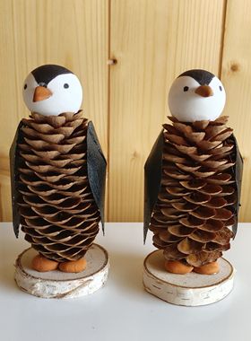 松果企鹅自然环创手工DIY材料包成品亲子作业民宿森系装饰摆件