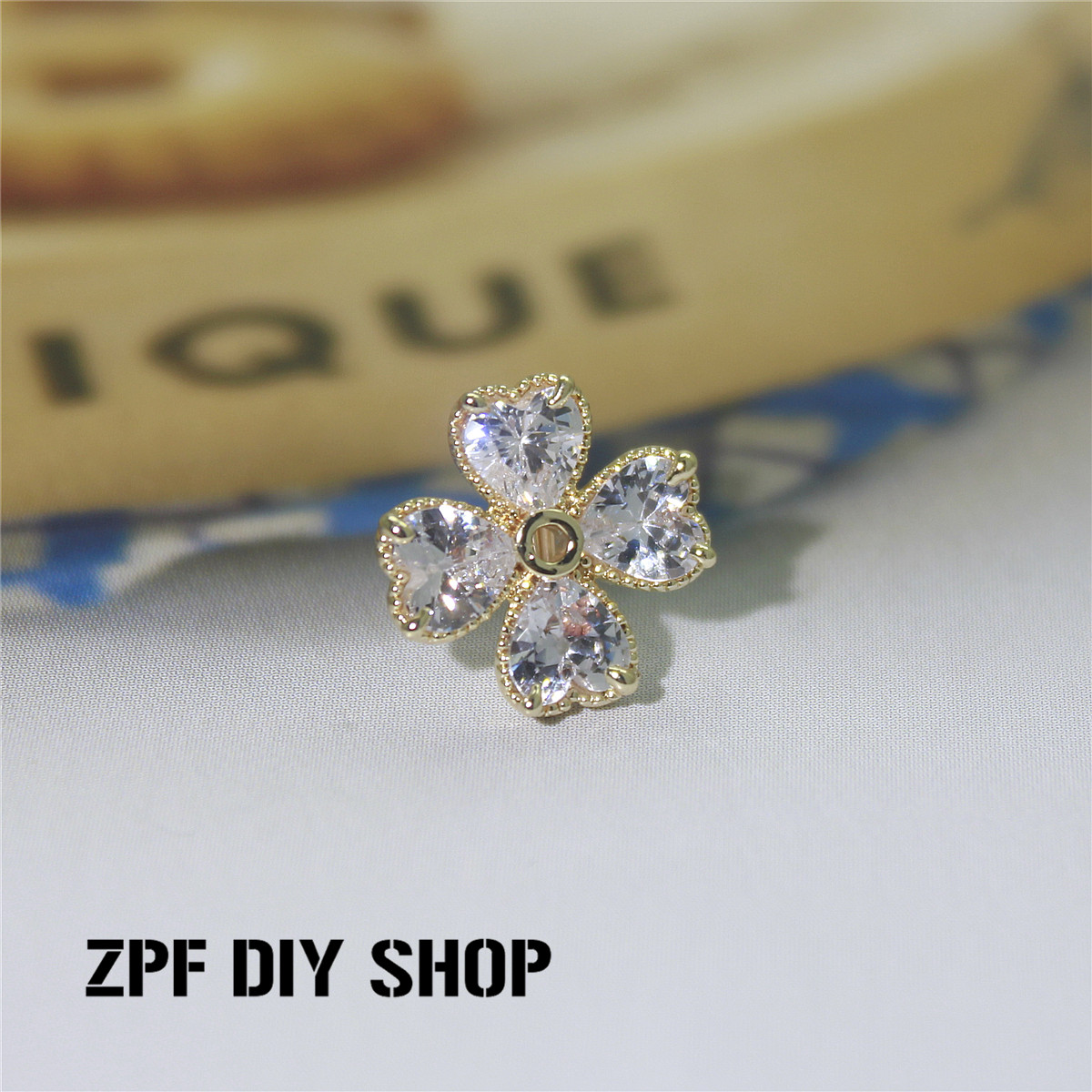 diy微镶单颗吊坠水钻四叶草花帽
