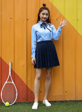 学院风班服制服两件套百皱裙套装女150-C0304023黑色藏蓝灰色青春
