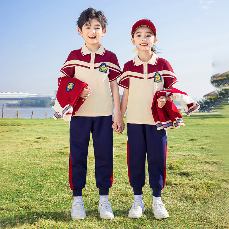 儿童班服运动套装小学生校服酒红四件套春秋装幼儿园园服夏装