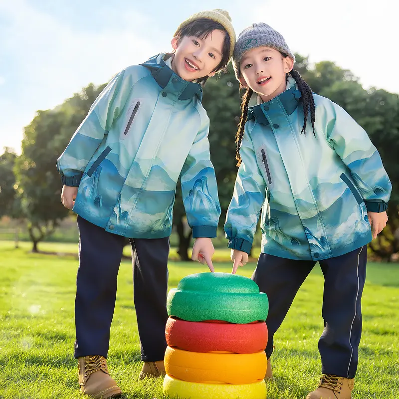 小学生校服幼儿园园服秋冬儿童印花冲锋衣三合一班服防风三件套