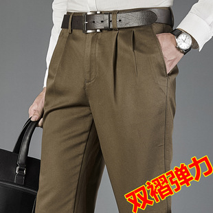 男中老年高腰宽松深裆男裤 长裤 夏季 大码 薄款 啄木鸟弹力双褶休闲裤