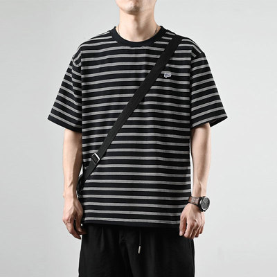 橘社日系t恤短袖宽松条纹潮男生