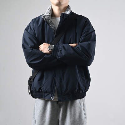 复古羊羔毛加绒外套男棉衣2025立领新款潮牌宽松休闲保暖夹克