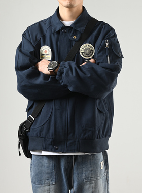 XGI徽章翻领飞行员夹克男春季休闲美式复古情侣工装棒球领外套