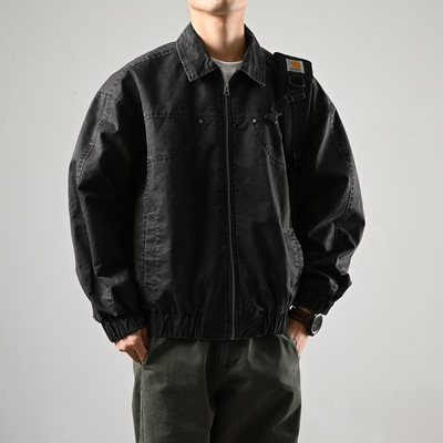 美式复古重磅外套男夹克2026新款宽松工装翻领拉链潮百搭上衣