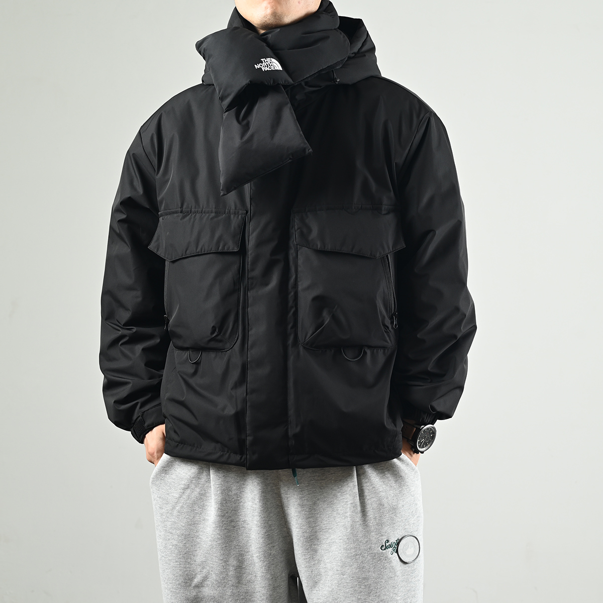 橘社潮牌流行连帽宽松羽绒服