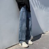 2025新款美式复古牛仔裤男宽松阔腿直筒长裤痞帅裤子K1354P50，男装牛仔裤，星座1108-1