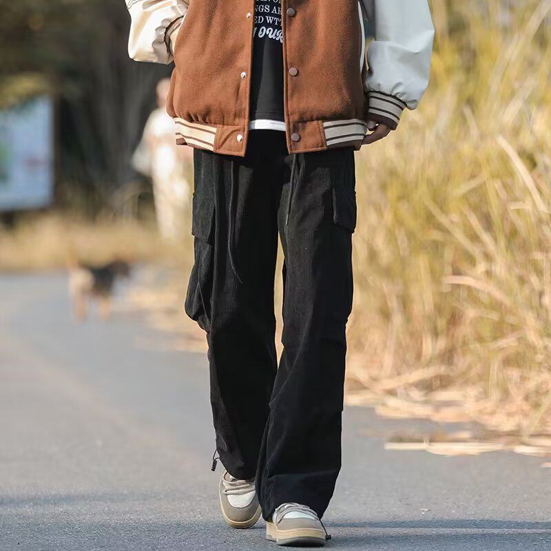 2023纯色复古灯芯绒裤子港风直筒工装裤男士休闲阔腿裤 K913 P45图片