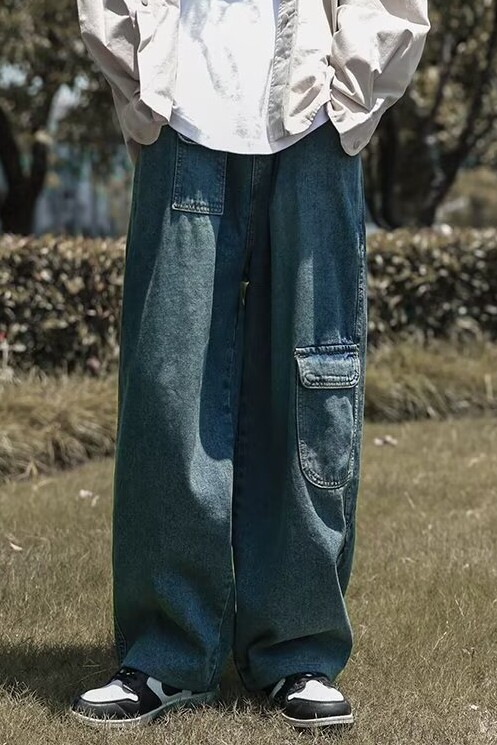 2025春季宽松阔腿灯笼裤日系复古直筒休闲水洗牛仔裤男K3121P50,男装牛仔裤,星座1108-1