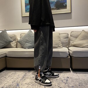 2025春新款港风松紧腰裤脚抽绳九分牛仔裤 K2027-P45图片