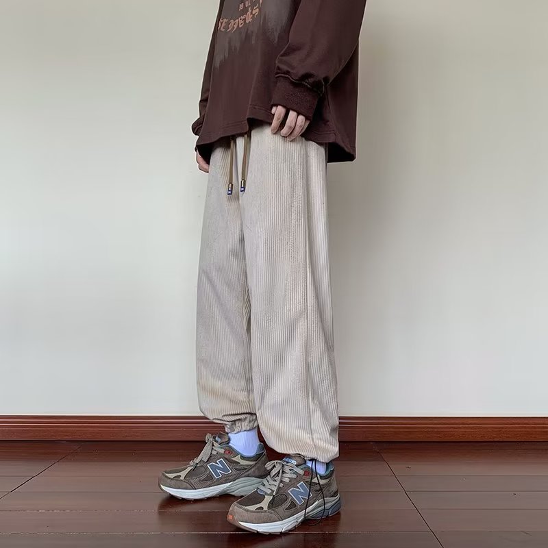 2025春纯色灯芯绒休闲裤男美式裤子男宽松潮牌束脚裤K44P35,男装休闲裤,星座1108-1