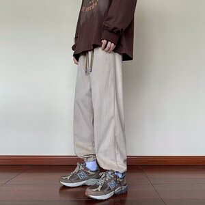 2025春纯色灯芯绒休闲裤男美式裤子男宽松潮牌束脚裤 K44 P35图片
