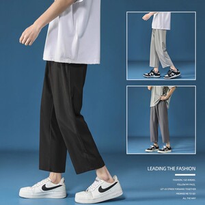 2025夏季薄款九分阔腿冰丝休闲裤男宽松ins直筒垂感 K915 P20图片